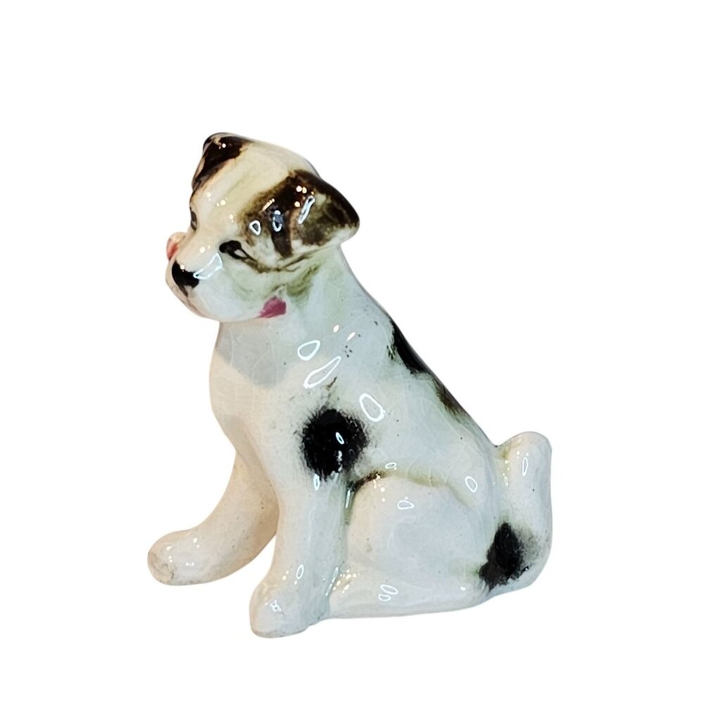 Vintage Enesco Japan Ceramic Jack Russell Terrier Dog Holding Bone Figurine